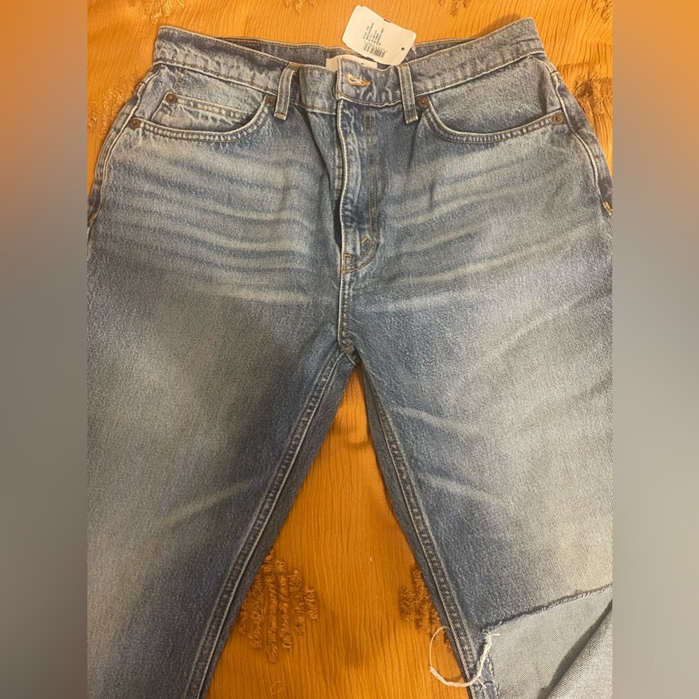 RE/DONE  70s Straight DARING INDIGO W/Rips - Picture 2 of 11